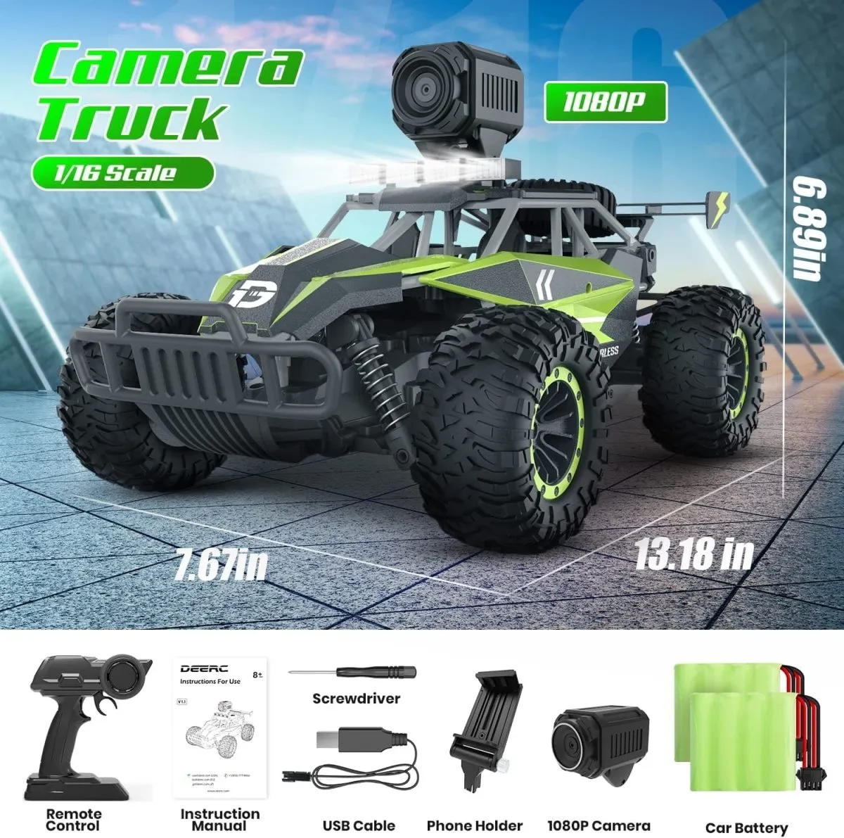 DEERC DE65 RC Car Remote Control 1:16 Scale 4WD Off Road 1080P HD FPV Camera