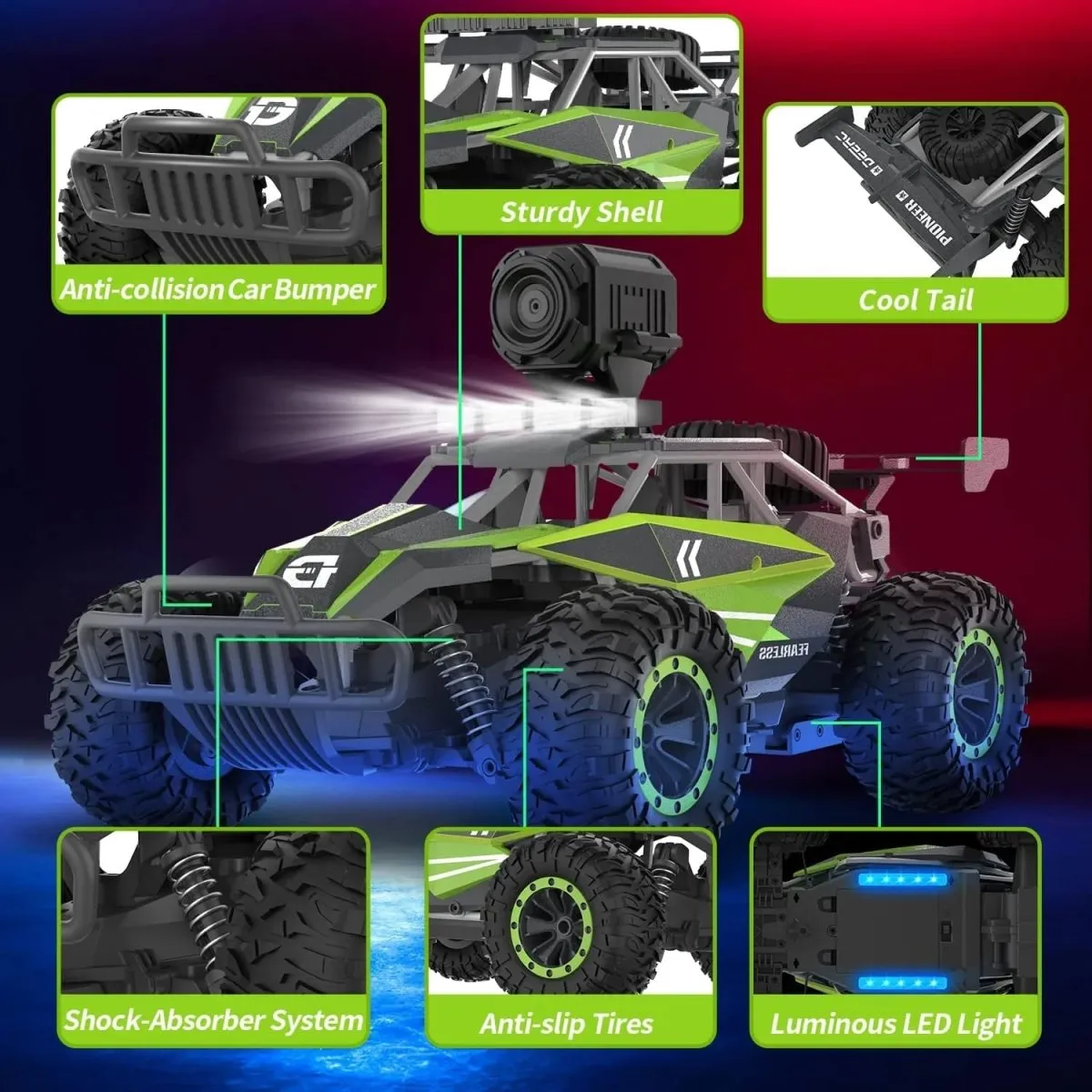 DEERC DE65 RC Car Remote Control 1:16 Scale 4WD Off Road 1080P HD FPV Camera