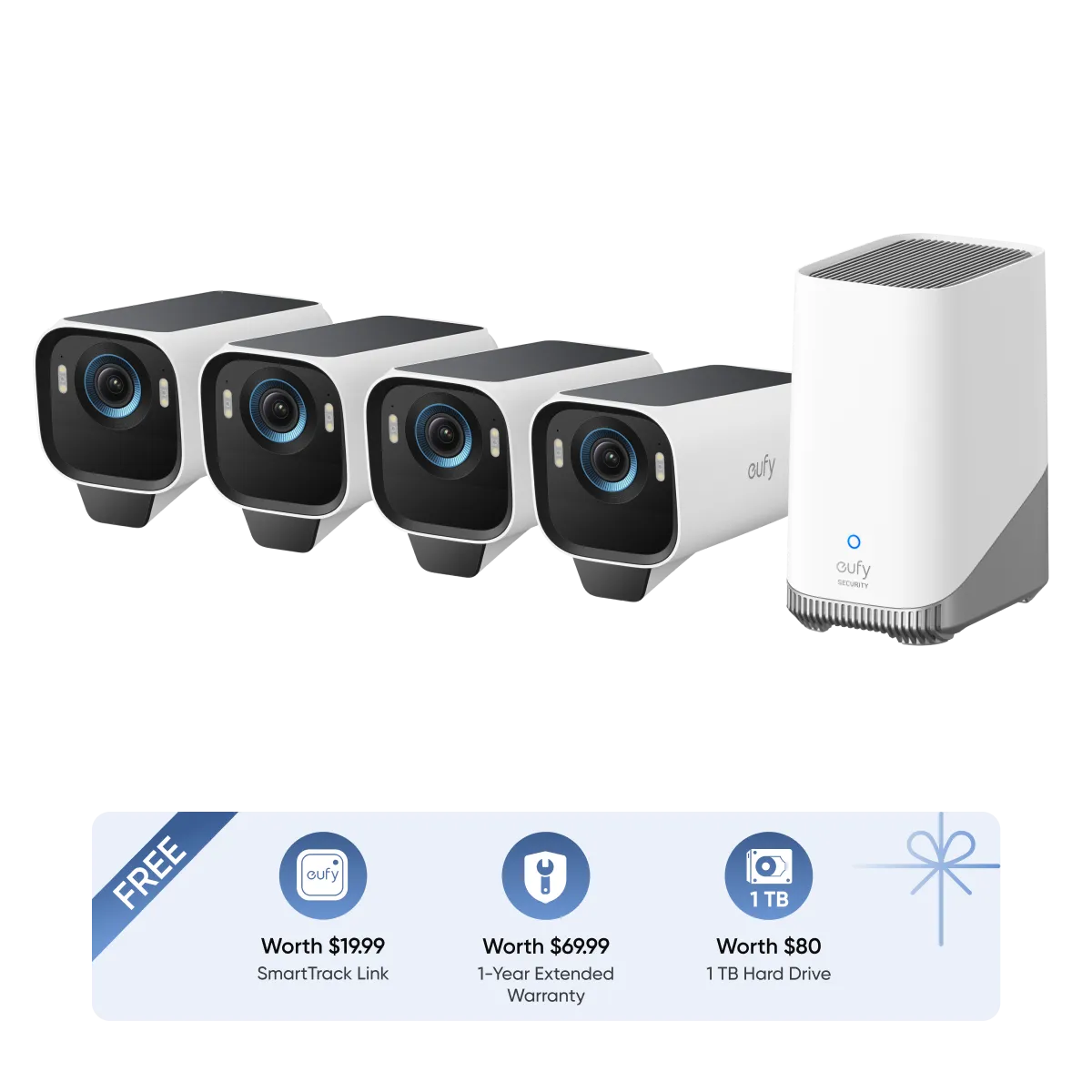 eufyCam S3 Pro 4-Cam Kit   1 TB Hard Drive   SmartTrack Link   1-Year Extended Warranty