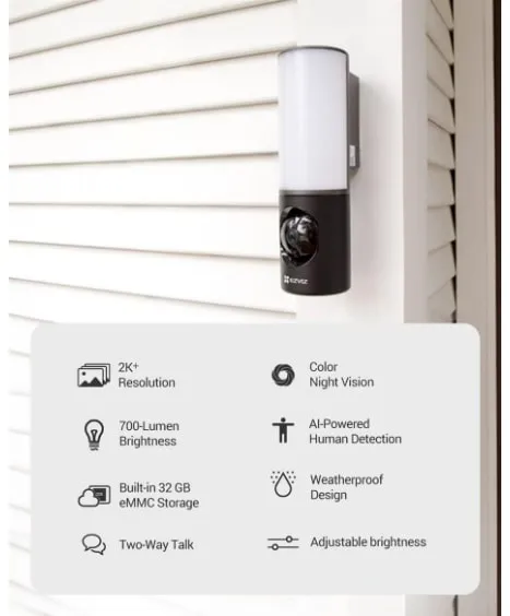 EZVIZ LC3 (4MP) Outdoor WiFi Camera with Floodlight |  Colour Night Vision, Siren & Light Alarm, AI Human Detection, Two-Way Talk, Waterproof, Hardwired Installation