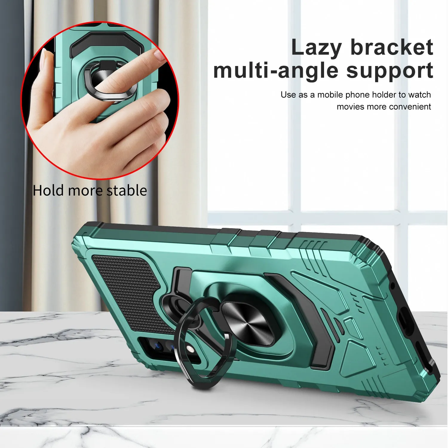 For AT&T Maestro 3 Case [Military Grade] Ring Car Mount Kickstand w/[Tempered Glass] Hybrid Hard PC Soft TPU Shockproof Protective Case - Teal