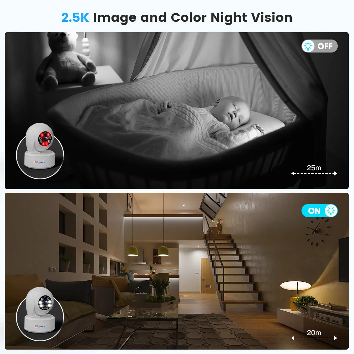 （Get the Second for Just $20）Ctronics 2.5K 4MP Surveillance Camera Indoor & 2.4/5Ghz WLAN with 20m Color Night Vision