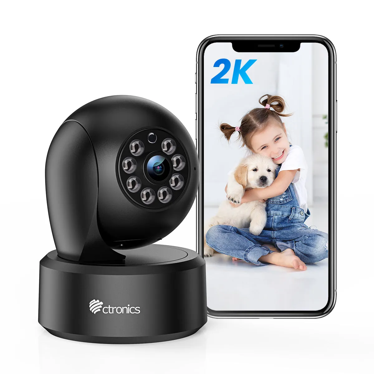 （Get the Second for Just $20）Ctronics 2.5K 4MP Surveillance Camera Indoor & 2.4/5Ghz WLAN with 20m Color Night Vision
