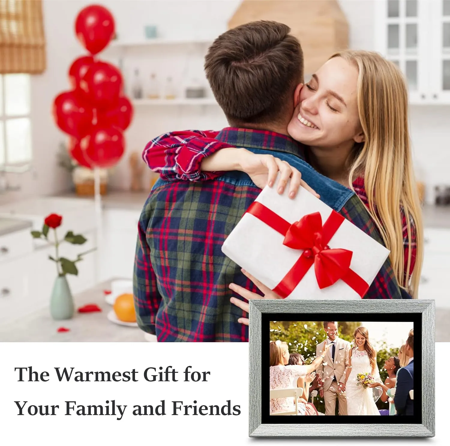 Grey Wood Digital Photo Frame - 10.1 Inch Display