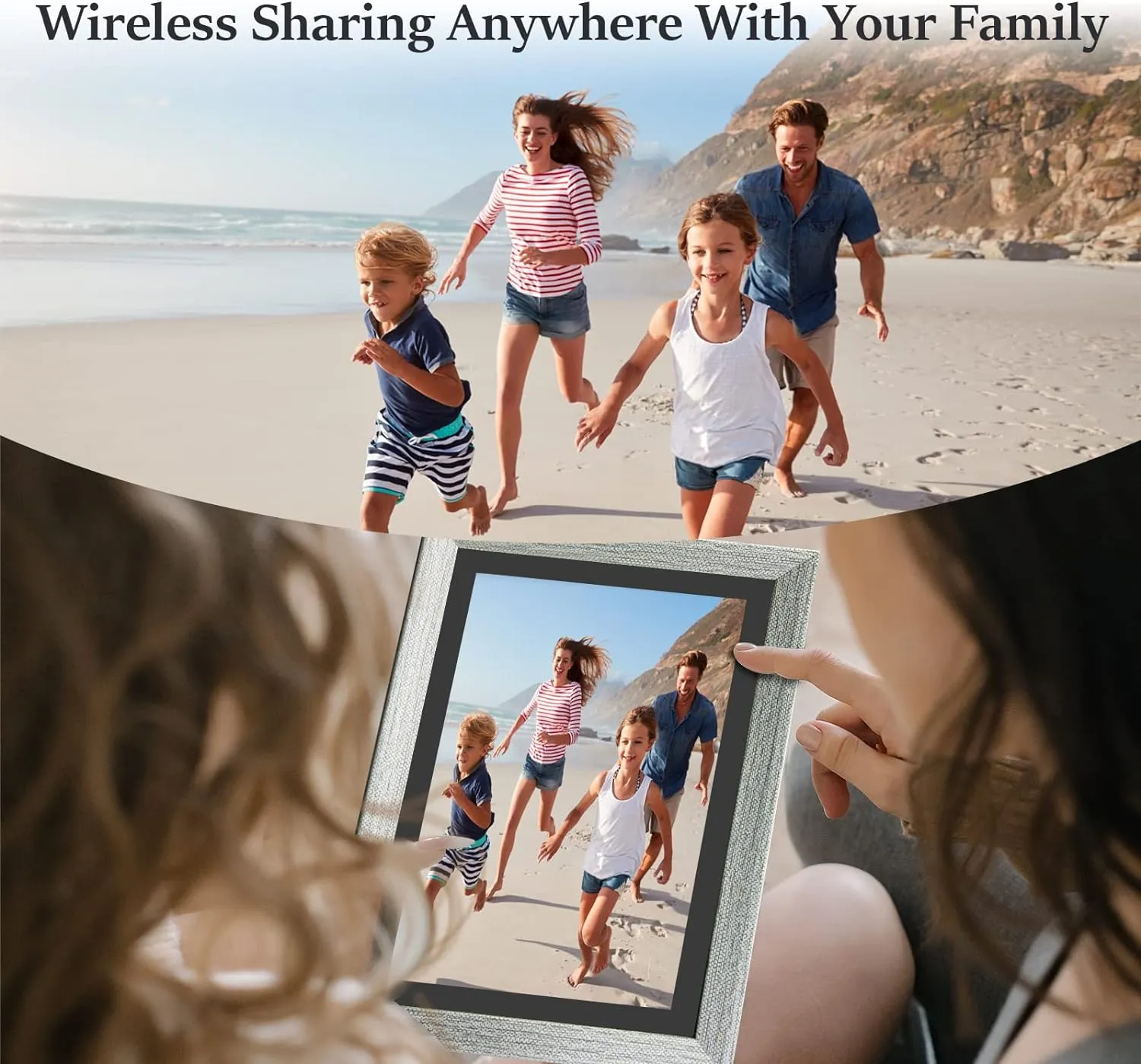 Grey Wood Digital Photo Frame - 10.1 Inch Display