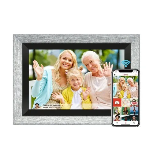 Grey Wood Digital Photo Frame - 10.1 Inch Display