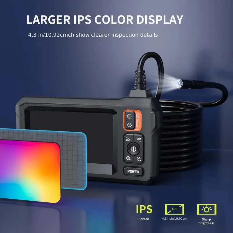 HD 1080P Borescope with 4.3" LCD Screen - Waterproof, Rechargeable Endoscope Camera