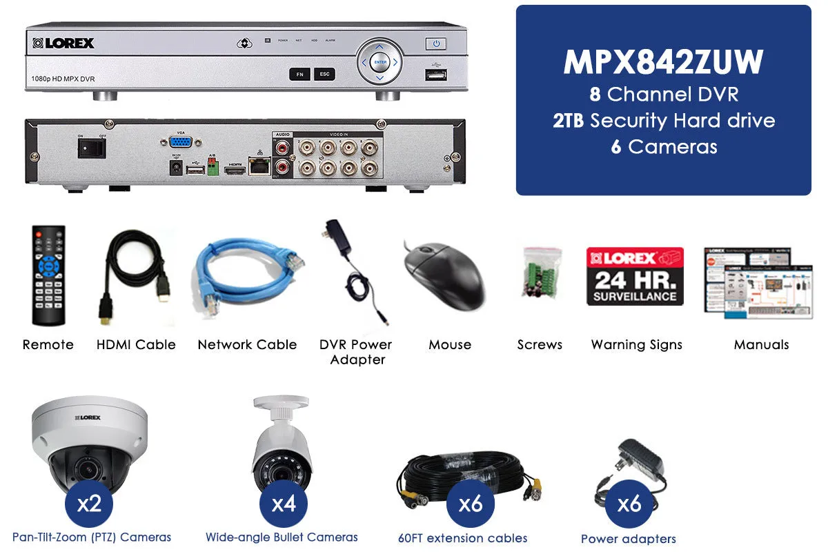 HD Home Security System featuring 4 Ultra Wide Angle Cameras and 2 PTZ Outdoor 4x Zoom Cameras