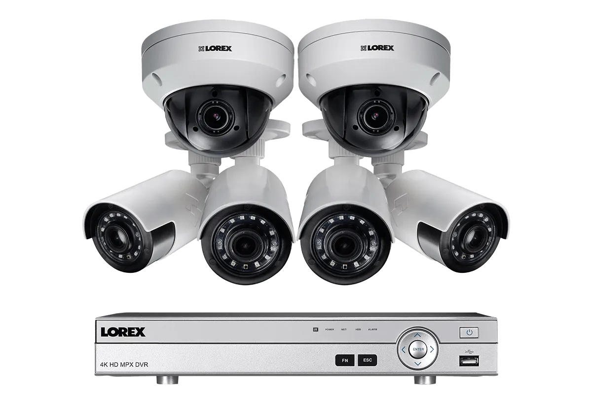 HD Home Security System featuring 4 Ultra Wide Angle Cameras and 2 PTZ Outdoor 4x Zoom Cameras