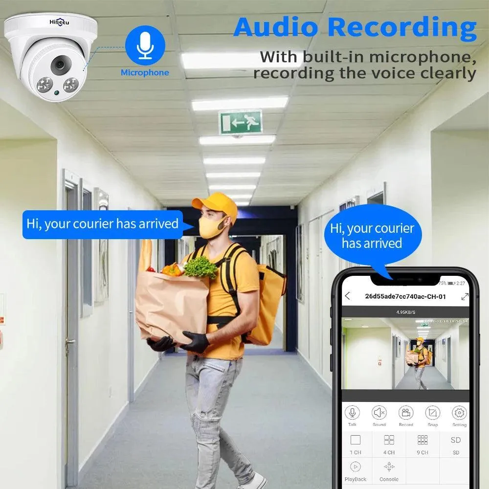 Hiseeu 5MP 3MP POE IP Security Surveillance Camera H.265  Dome CCTV ONVIF Audio Record Face Detection Indoor Home Roof