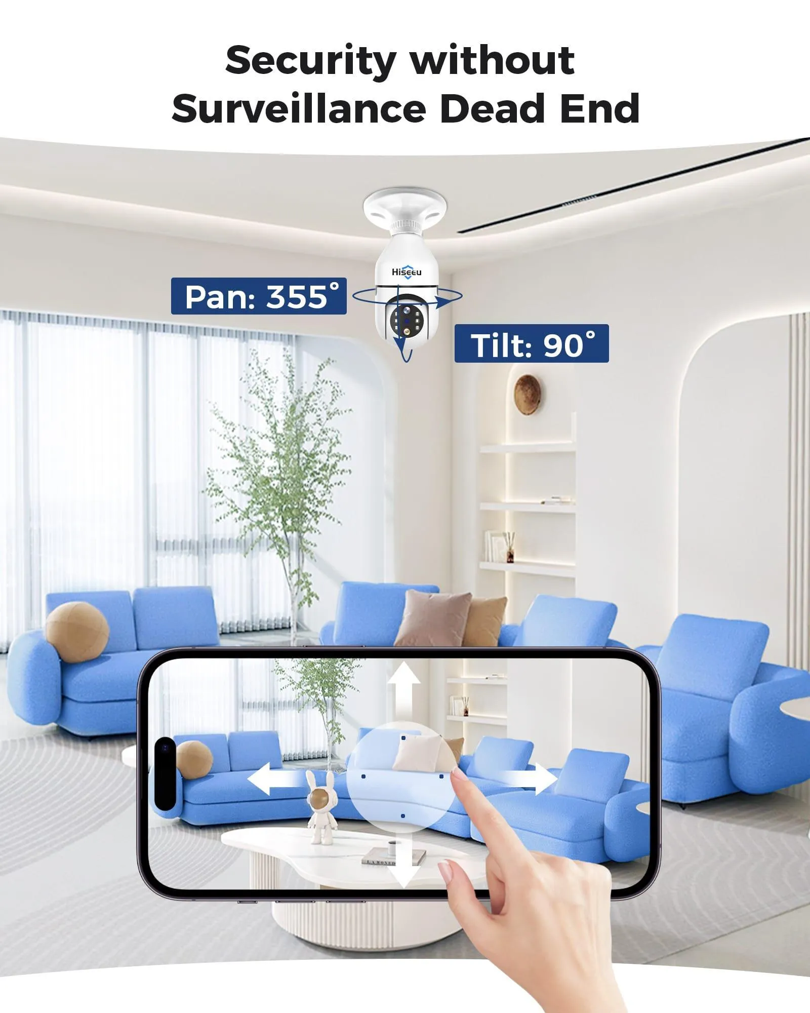 Hiseeu Light Bulb Security Camera Wireless WiFi 5G&2.4GHz,10X Zoom PTZ Light Socket Security Camera for Home, 2-Way-Audio, Auto Tracking & Alarm, 3MP Color Night Vision, SD & Cloud Storage (Dual Lens)