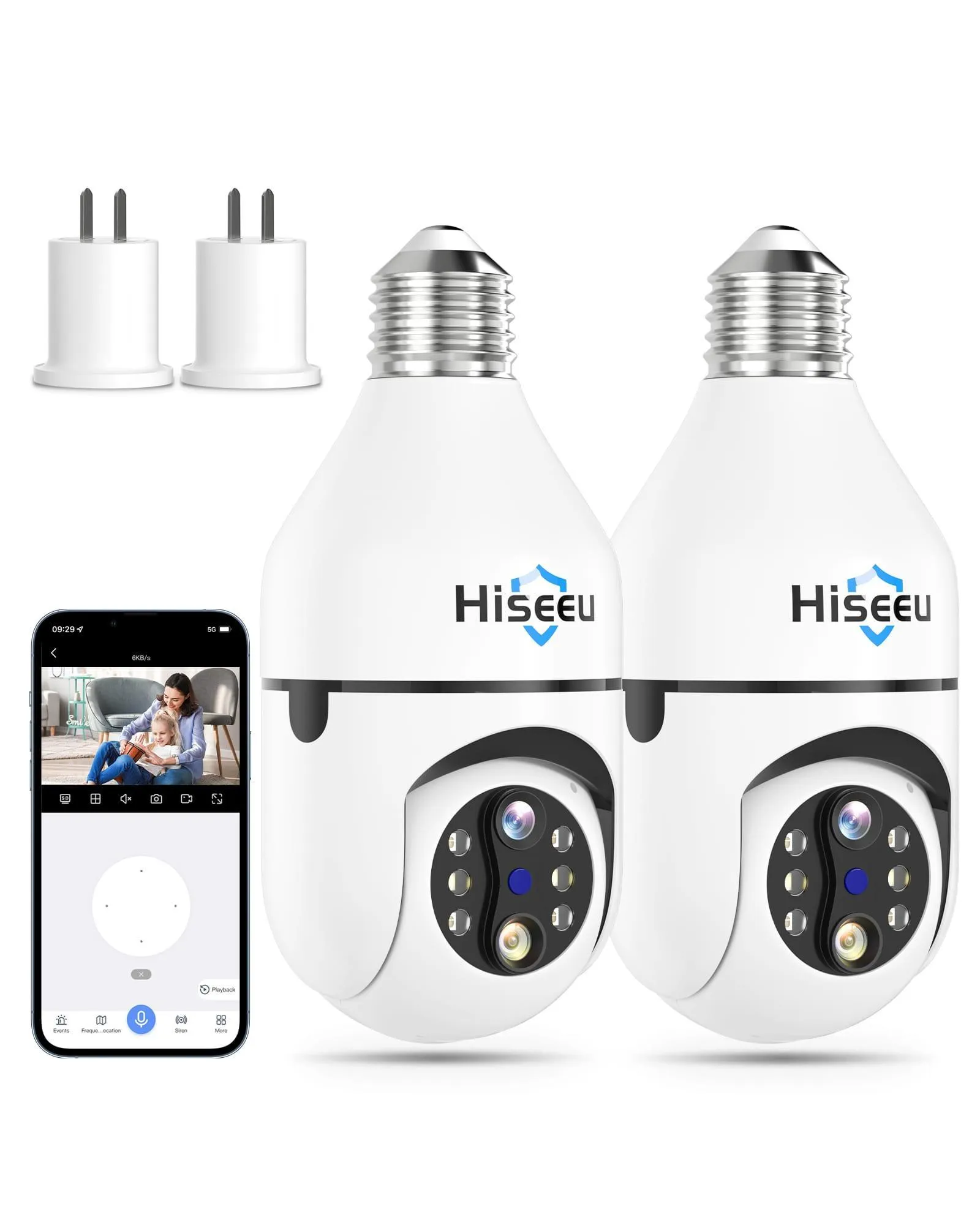Hiseeu Light Bulb Security Camera Wireless WiFi 5G&2.4GHz,10X Zoom PTZ Light Socket Security Camera for Home, 2-Way-Audio, Auto Tracking & Alarm, 3MP Color Night Vision, SD & Cloud Storage (Dual Lens)