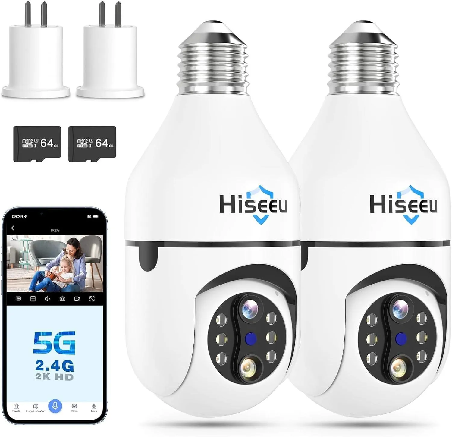 Hiseeu Light Bulb Security Camera Wireless WiFi 5G&2.4GHz,10X Zoom PTZ Light Socket Security Camera for Home, 2-Way-Audio, Auto Tracking & Alarm, 3MP Color Night Vision, SD & Cloud Storage (Dual Lens)