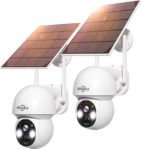 Hiseeu Solar Camera Outdoor, 4MP Wireless Battery Camera, PTZ 360° View, PIR Motion Detection, Color Night Vision, IP66, 2-Way Audio, 2.4G WiFi