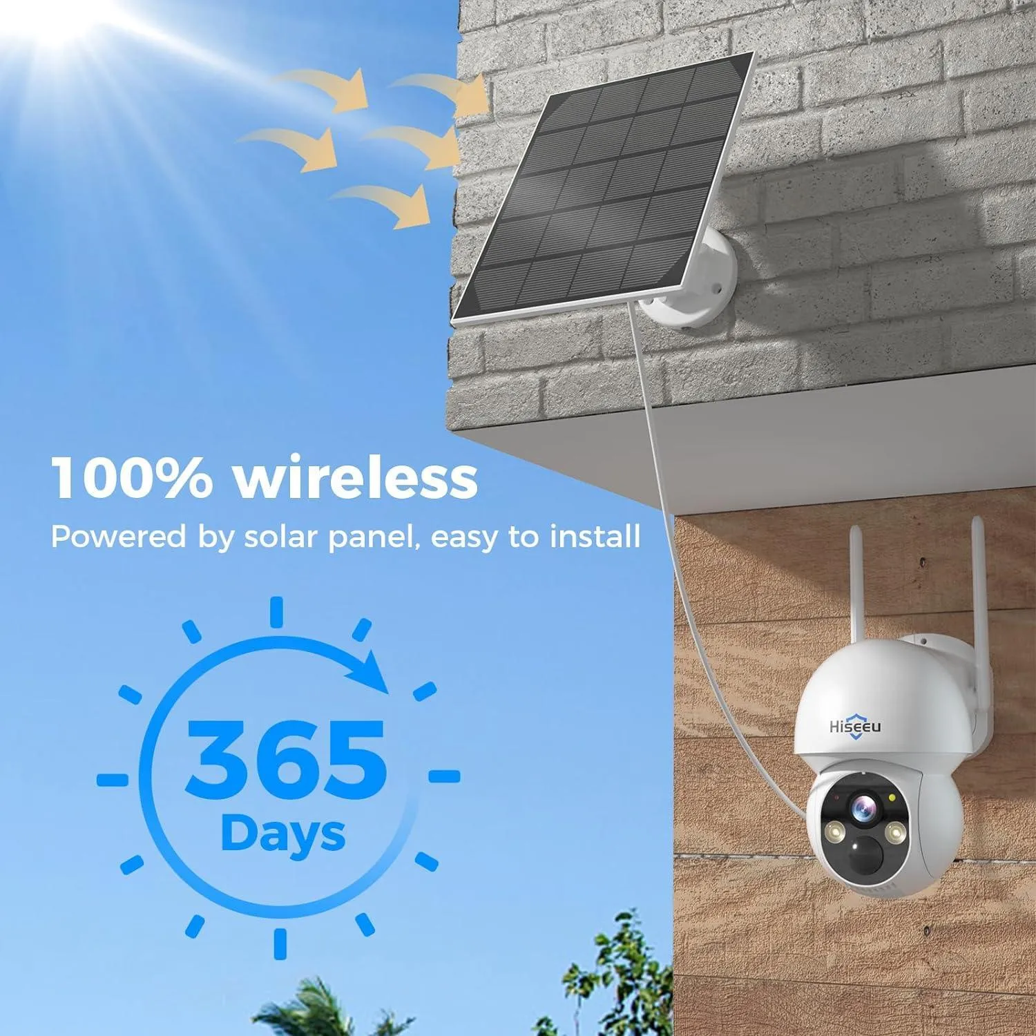 Hiseeu Solar Camera Outdoor, 4MP Wireless Battery Camera, PTZ 360° View, PIR Motion Detection, Color Night Vision, IP66, 2-Way Audio, 2.4G WiFi