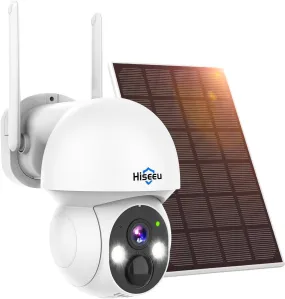Hiseeu Solar Camera Outdoor, 4MP Wireless Battery Camera, PTZ 360° View, PIR Motion Detection, Color Night Vision, IP66, 2-Way Audio, 2.4G WiFi