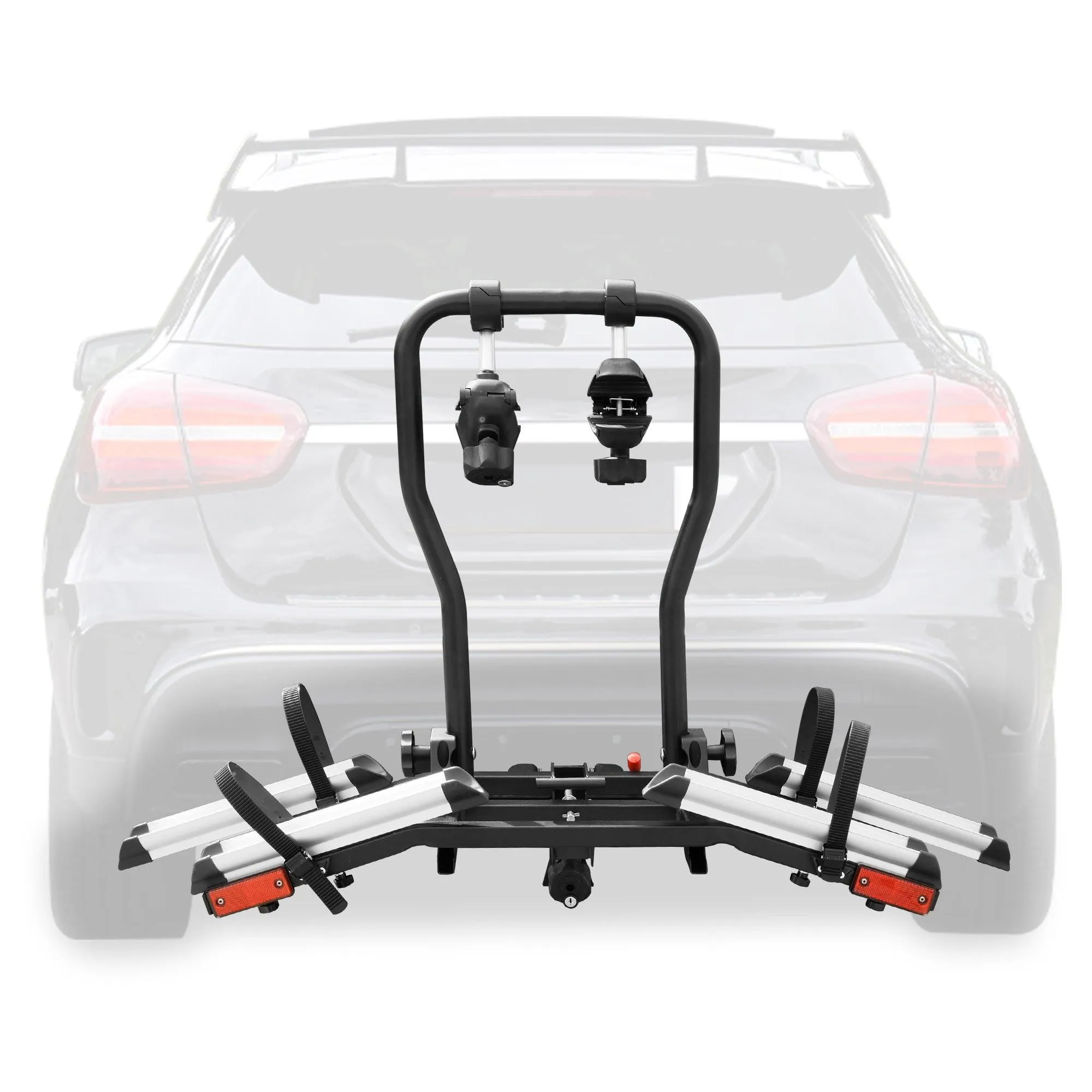 Hitch Bike Rack for 2 Bikes, Foldable Bicycle Car Racks w/ Adjustable Arms Smart Tilting for 2.4" Width Tire, 1.25" & 2" Receiver