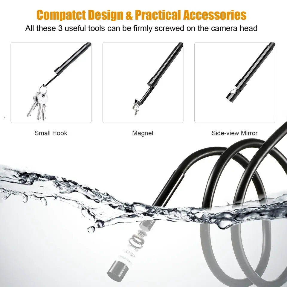 Industrial Endoscope with Screen 4.3 inch Micro Inspection Camera with LED Light Waterproof Borescope with Semi-Rigid Metal