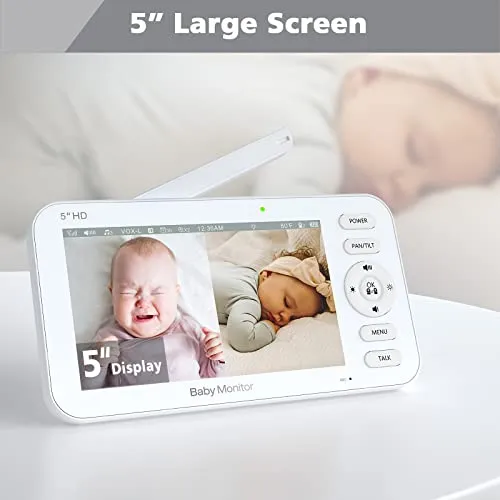 Itomoro Video Baby Monitor with 5" Display 720p HD Resolution no WiFi, Baby Monitor with Camera and Audio Night Vision, , 1000ft Range, 22 Hours Battery Life, 2-Way Audio Talk and Lullabies