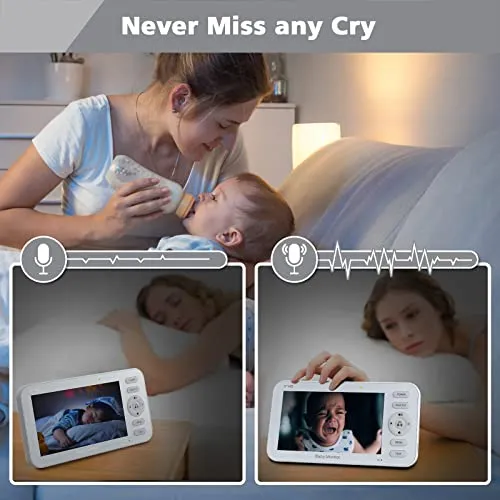 Itomoro Video Baby Monitor with 5" Display 720p HD Resolution no WiFi, Baby Monitor with Camera and Audio Night Vision, , 1000ft Range, 22 Hours Battery Life, 2-Way Audio Talk and Lullabies
