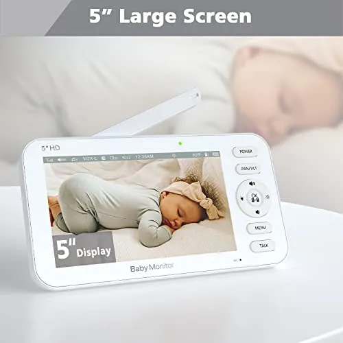 Itomoro Video Baby Monitor with 5" Display 720p HD Resolution no WiFi, Baby Monitor with Camera and Audio Night Vision, , 1000ft Range, 22 Hours Battery Life, 2-Way Audio Talk and Lullabies