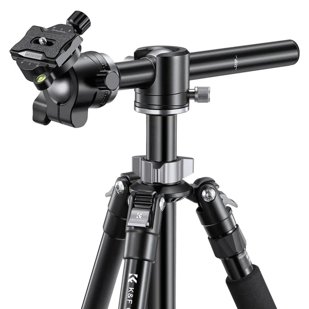 K&F Concept KF09 Series 2-in-1 Aluminum Multifunctional Camera Tripod Monopod Detachable 67 inches/1.7m Transverse Center with Inverted & Overhead Shooting, 12kg Load, Twist Lock, 32mm Metal Ball Head for DSLR Canon Nikon Sony | KF09-085V