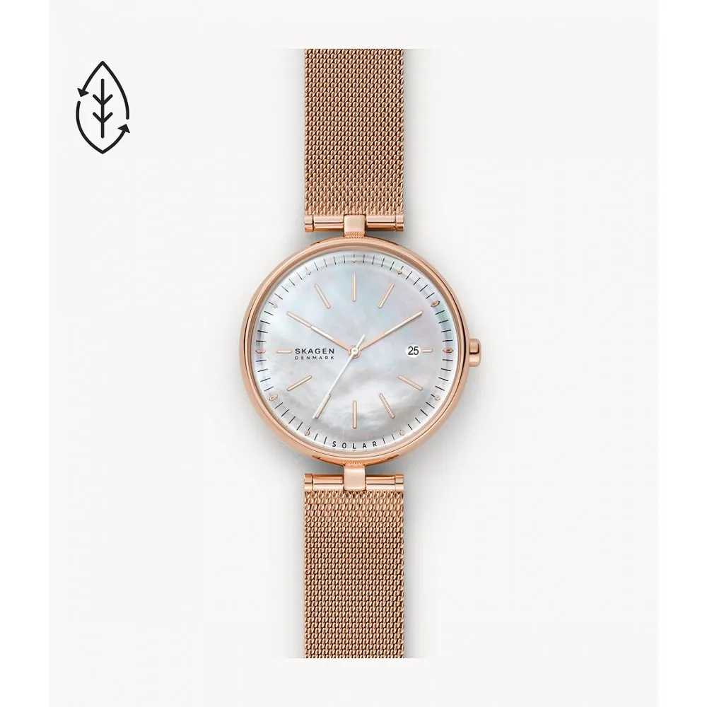 Karolina Solar-Powered Rose-Tone Steel Mesh Watch - SKW2980