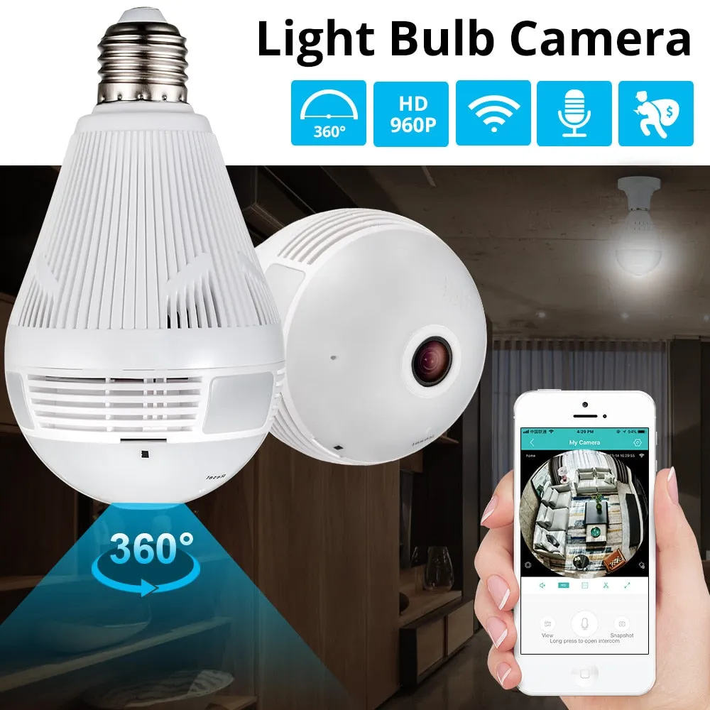KERUI LED Light 960P Wireless Panoramic Home Security WiFi CCTV Fisheye Bulb Lamp IP Camera 360 Degree Home Security Burglar