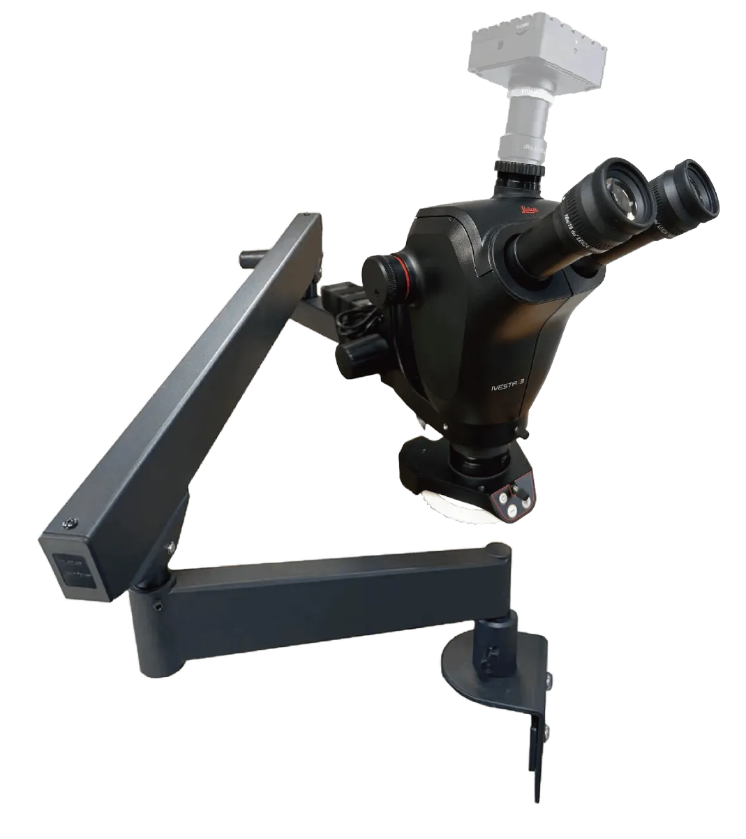 Leica® Ivesta3 (C-mount) Microscope   Flex-Arm Stand (F)  Package with 0.63x Objective Lens LED Ring Light