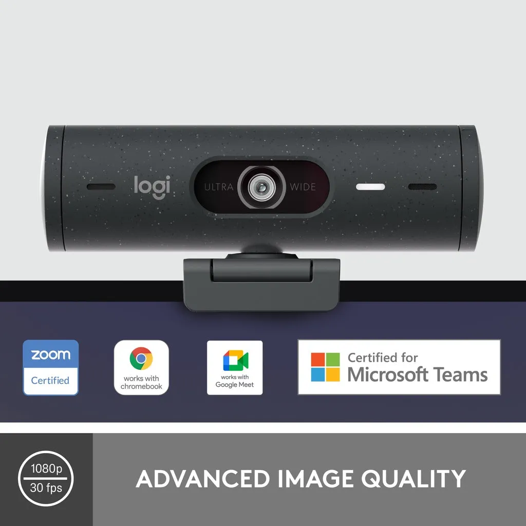 Logitech Brio 500 Full HD FHD Webcam - Auto Light Correction, Show Mode, Dual Noise Reduction Mics, Work on Teams & Zoom - Graphite, Off White, Rose