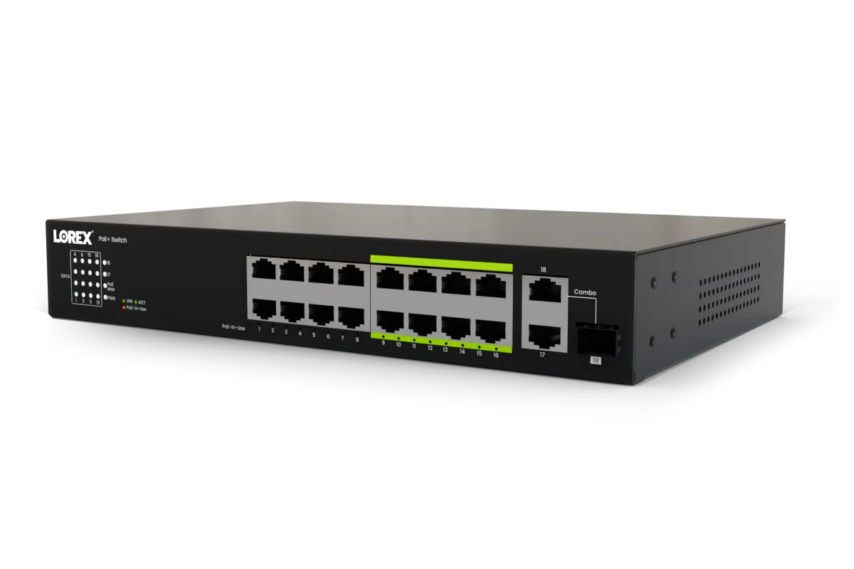 Lorex 16-Port Unmanaged Switch (8-port ePoE and 8-port PoE ) and 250W Power Budget