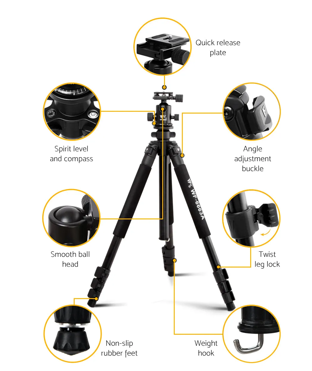 Magnesium Alloy Camera Tripod, 5kg Load - Weifeng