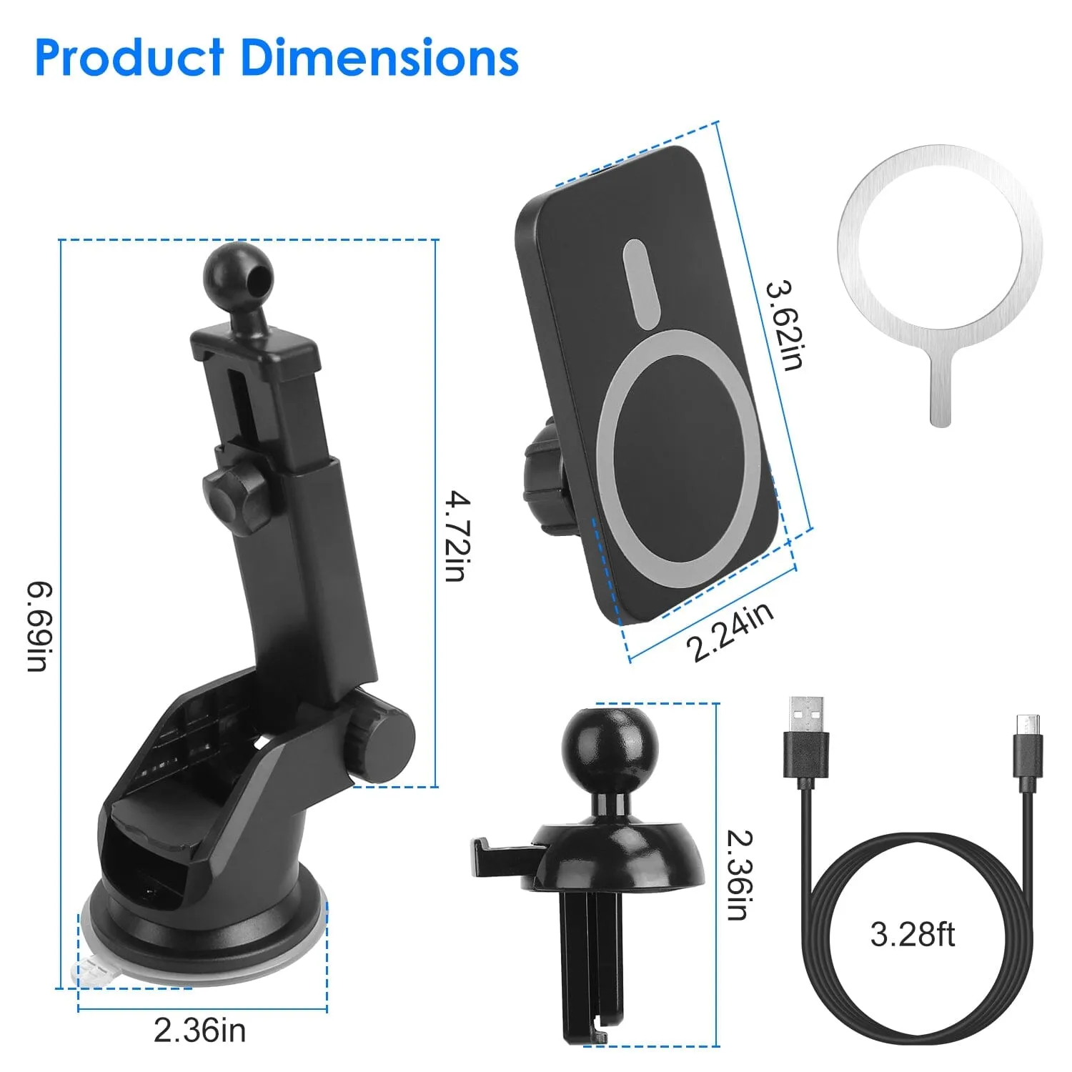 Magnetic Wireless Charger MagSafe Car Phone Mount Air Vent Holder