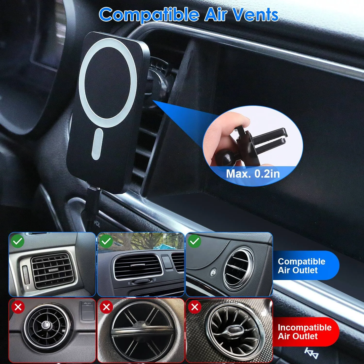 Magnetic Wireless Charger MagSafe Car Phone Mount Air Vent Holder