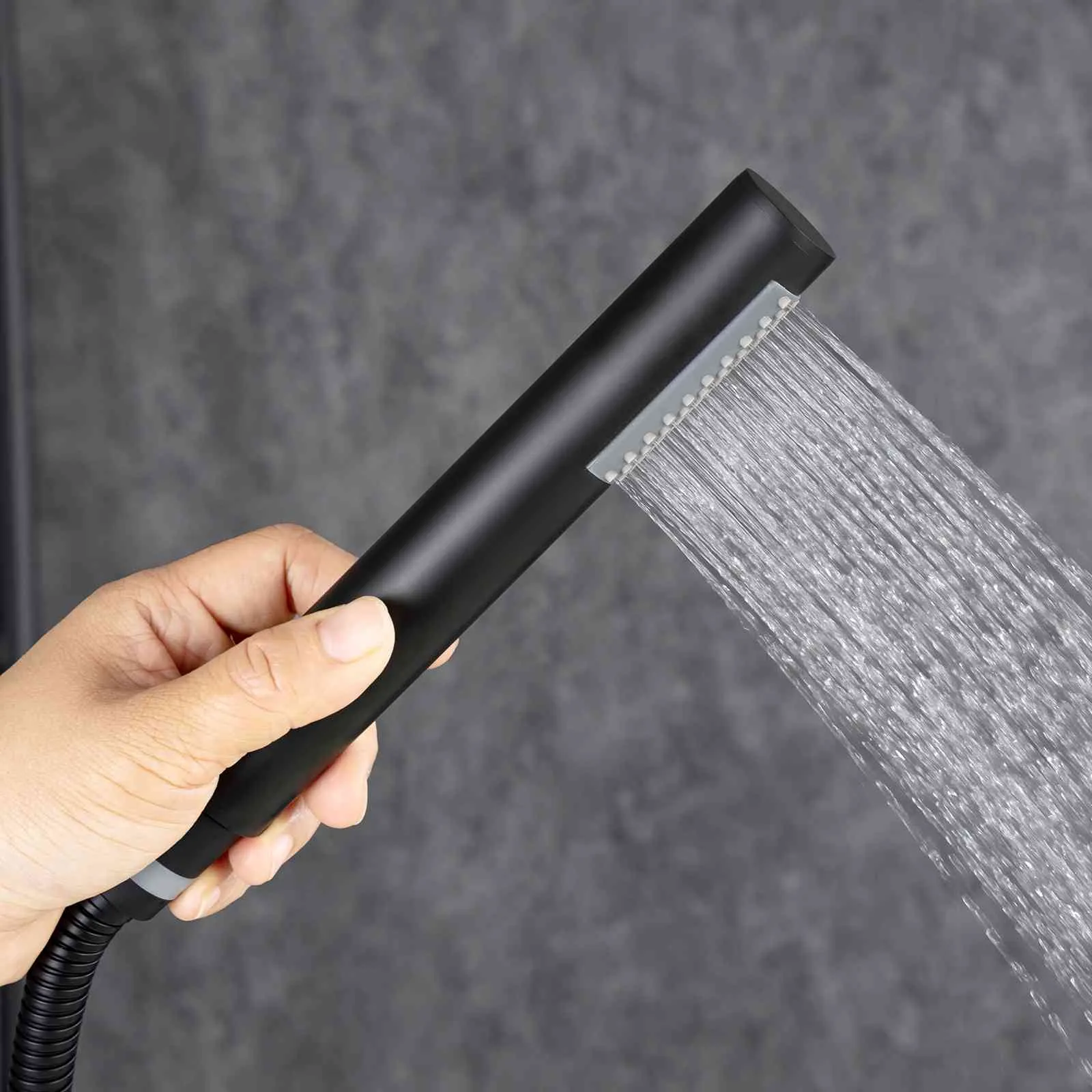 Matte Black Classic Independent Freestanding Tub Filler Faucet with Handheld Shower 360° Swivel Spout