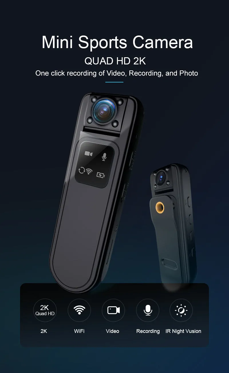 Mini Body Camera Video Recorder HD 2K WiFi Portable Wearable
