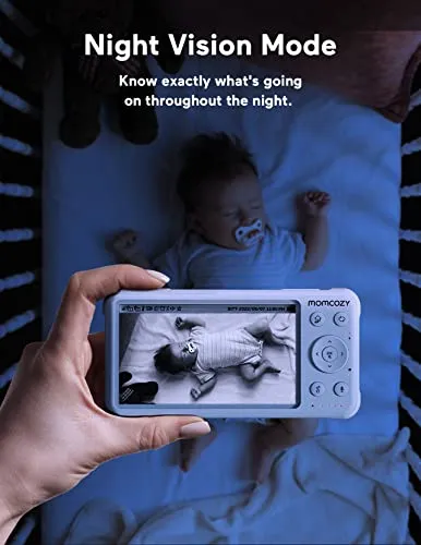 Momcozy Video Baby Monitor, 1080P 5" HD Baby Monitor with Camera and Audio, Infrared Night Vision, 5000mAh Battery, 2-Way Audio, Wide-angle View Temperature Sensor Lullabies and 960ft Range Ideal Gift