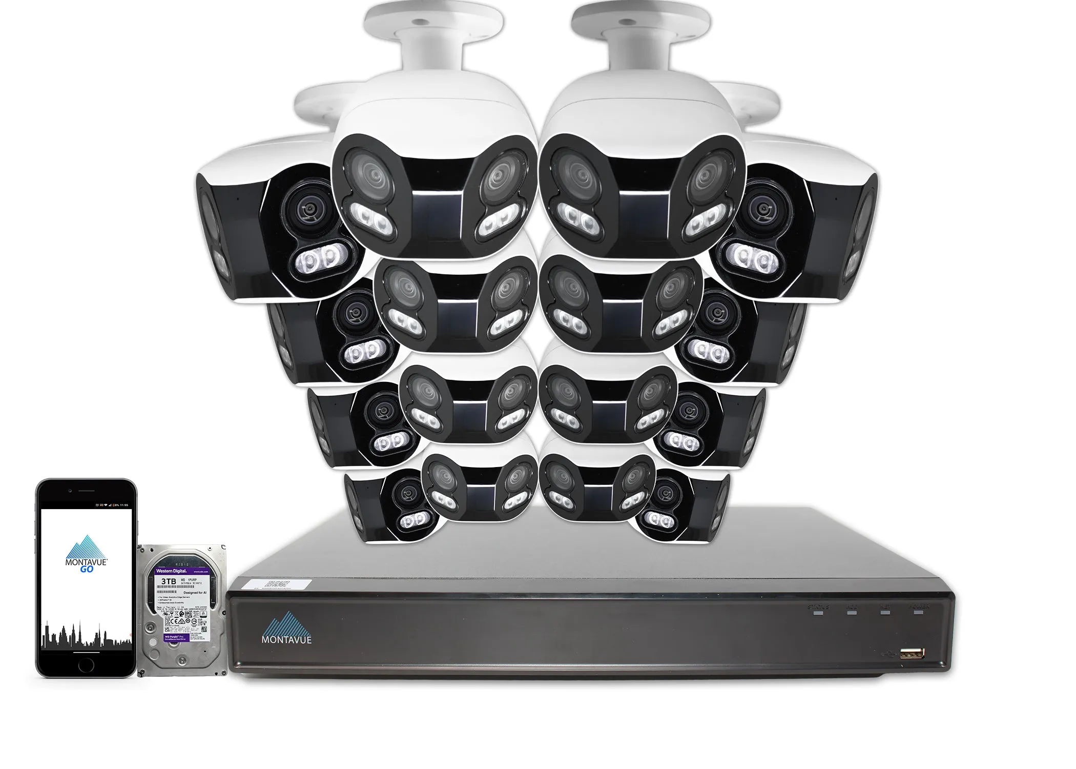 MTB180C-FC-SMD4 Package | 8MP 4K Panoramic Bullet Cameras and 16 Channel 4 Series AI NVR and 3TB HDD