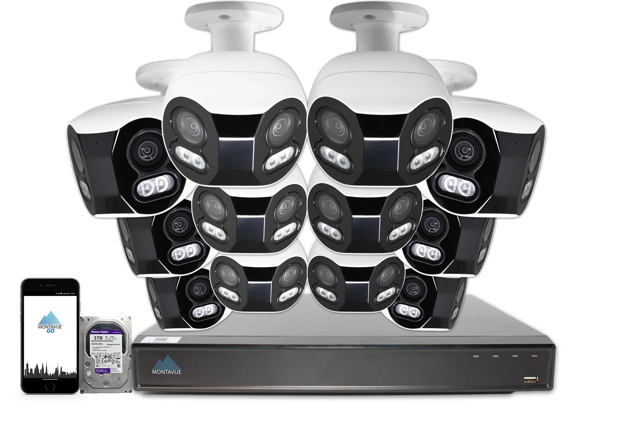 MTB180C-FC-SMD4 Package | 8MP 4K Panoramic Bullet Cameras and 16 Channel 4 Series AI NVR and 3TB HDD