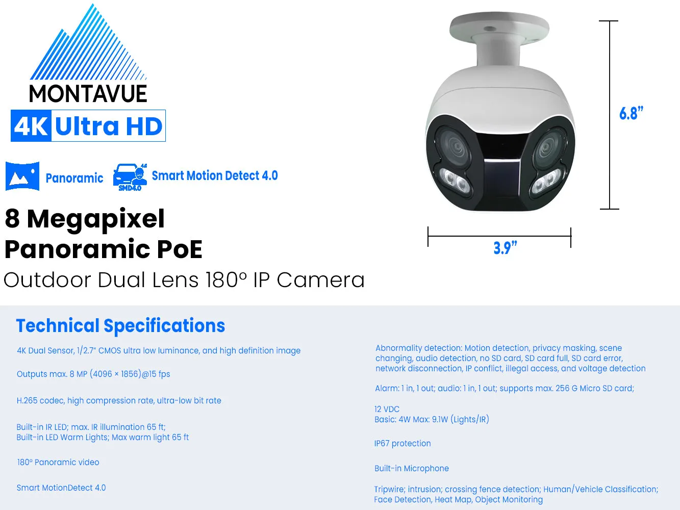 MTB180C-FC-SMD4 Package | 8MP 4K Panoramic Bullet Cameras and 16 Channel 4 Series AI NVR and 3TB HDD