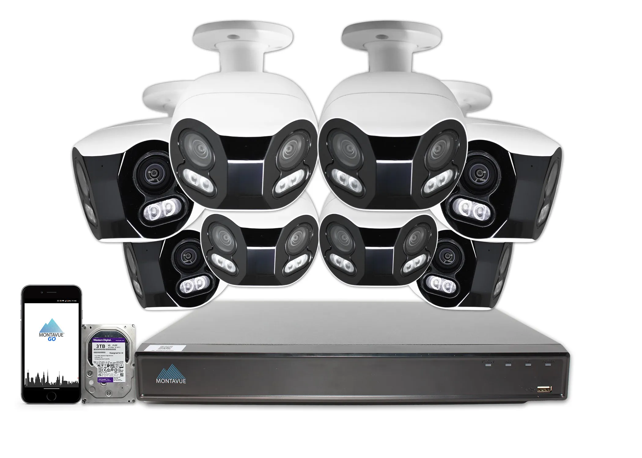 MTB180C-FC-SMD4 Package | 8MP 4K Panoramic Bullet Cameras and 16 Channel 4 Series AI NVR and 3TB HDD