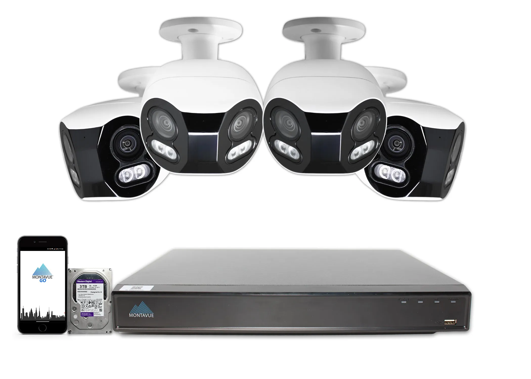 MTB180C-FC-SMD4 Package | 8MP 4K Panoramic Bullet Cameras and 16 Channel 4 Series AI NVR and 3TB HDD