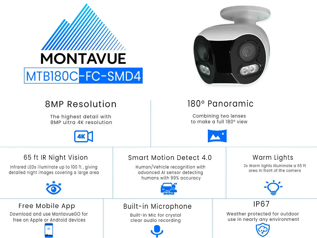 MTB180C-FC-SMD4 Package | 8MP 4K Panoramic Bullet Cameras and 16 Channel 4 Series AI NVR and 3TB HDD