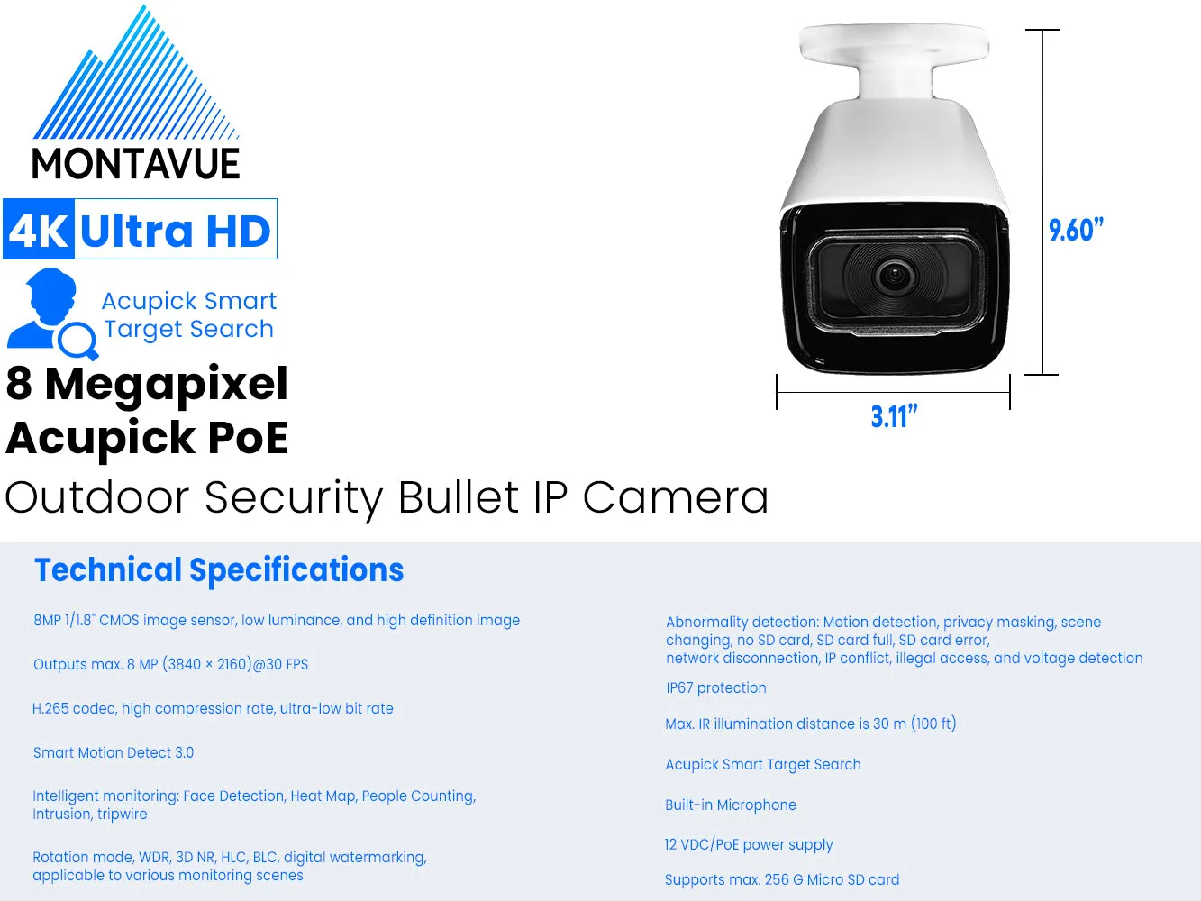 MTB8110 Package | 4K Acupick Bullet Cameras and 5 Series 8 Channel AI NVR with 2TB HDD