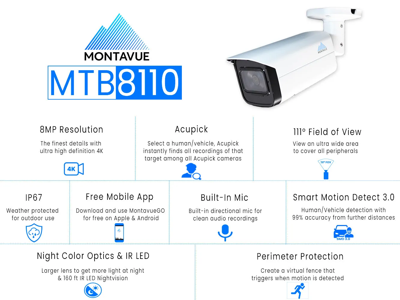 MTB8110 Package | 4K Acupick Bullet Cameras and 5 Series 8 Channel AI NVR with 2TB HDD