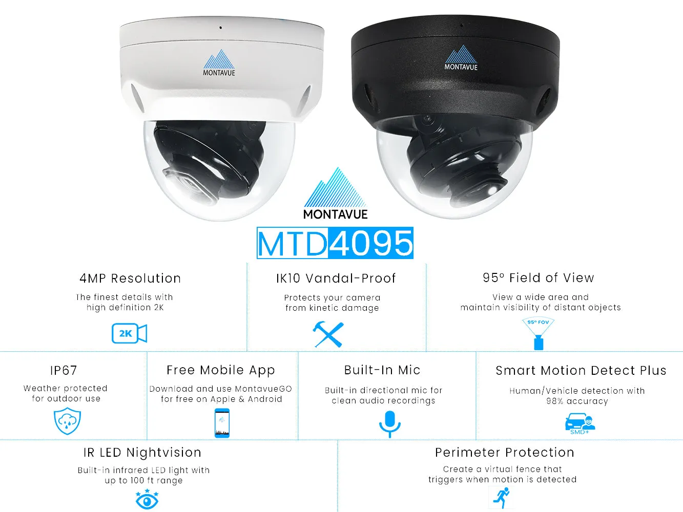 MTD4095 Package | 4MP 2K SMD  Dome Cameras and 64 Channel NVR with 10TB HDD