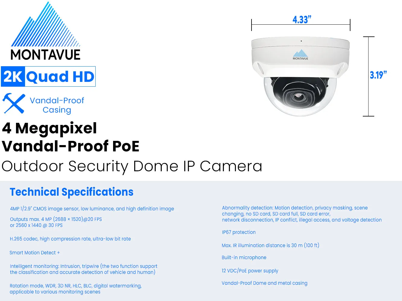 MTD4095 Package | 4MP 2K SMD  Dome Cameras and 8 Channel NVR with 2TB HDD