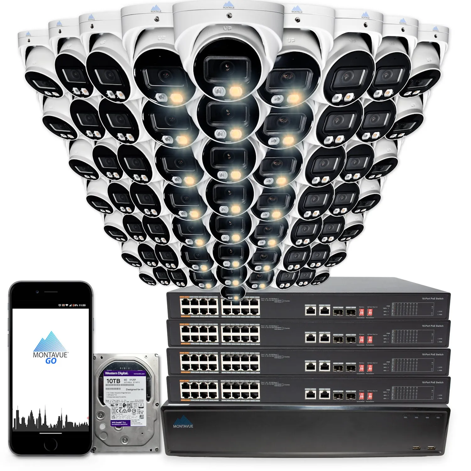 MTT8095 Package | 8MP 4K SMD  Turret Cameras and 64 Channel NVR with 10TB HDD