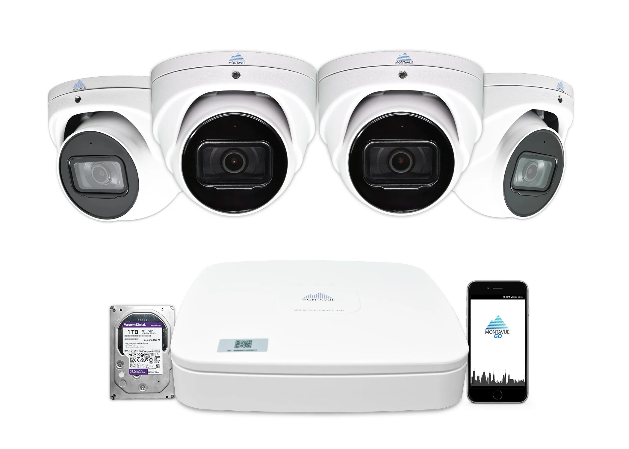 MTT8106-SMD Package | 8MP 4K Smart Motion Turret Cameras and 4 Channel NVR with 1TB HDD