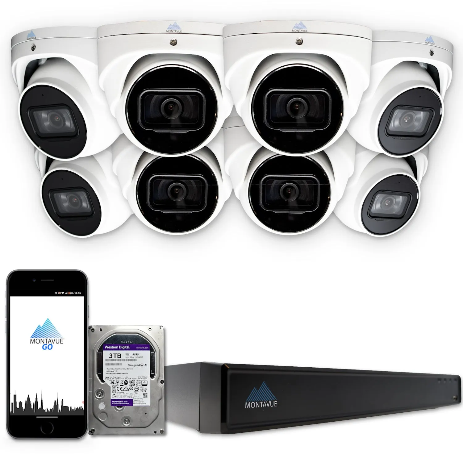 MTT8108-X Package | 8MP 4K SMD 4.0 Turret Cameras and 16 Channel NVR with 3TB HDD